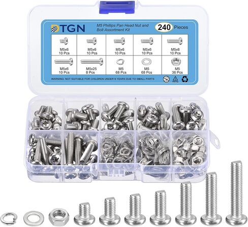 240Pcs Nuts and Bolts Assortment Kit, M5 Phillips Pan Head Machine Screws, 304 Stainless Steel Metric Machine Screws Assortment Kit with Washers in Saudi Arabia