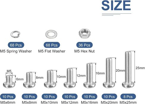 240Pcs Nuts and Bolts Assortment Kit, M5 Phillips Pan Head Machine Screws, 304 Stainless Steel Metric Machine Screws Assortment Kit with Washers in Saudi Arabia