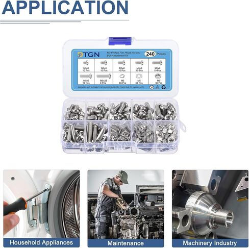 240Pcs Nuts and Bolts Assortment Kit, M5 Phillips Pan Head Machine Screws, 304 Stainless Steel Metric Machine Screws Assortment Kit with Washers in Saudi Arabia