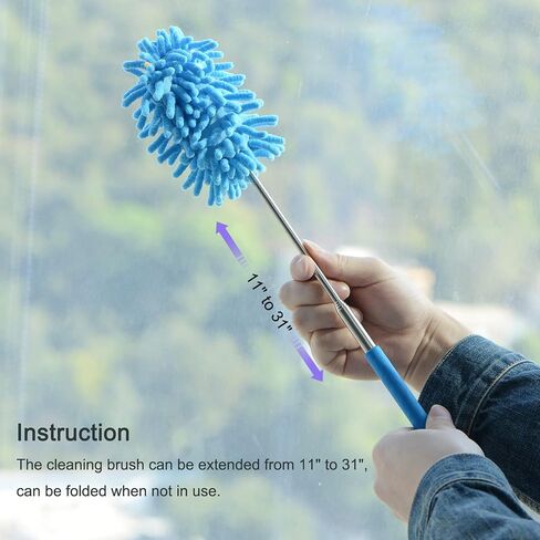 MECCANIXITY Microfiber Duster for Cleaning, 11 to 31 Inch Washable Extendable Brush for Window, Furniture, Ceiling Fan, Purple in Saudi Arabia