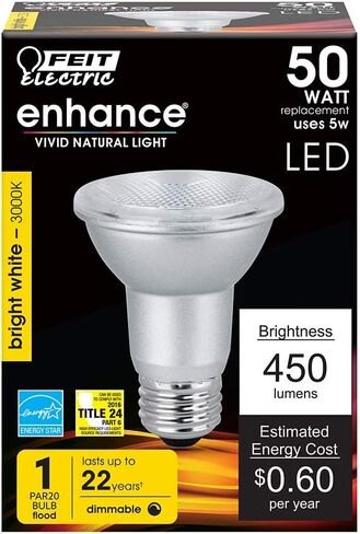 Feit Electric PAR20 LED Bulbs, 50W Equivalent, Dimmable Spotlight Bulbs, 3000k Bright White, E26 Base, 90 CRI, 450 Lumen, 22-Year Lifetime, PAR20 Flood Light Bulbs, Damp Rated, PAR20DM/930CA/4, 4 Pack in Saudi Arabia