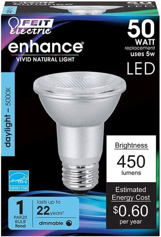 Feit Electric PAR20 LED Bulbs, 50W Equivalent, Dimmable Spotlight Bulbs, 3000k Bright White, E26 Base, 90 CRI, 450 Lumen, 22-Year Lifetime, PAR20 Flood Light Bulbs, Damp Rated, PAR20DM/930CA/4, 4 Pack in Saudi Arabia