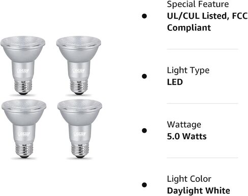Feit Electric PAR20 LED Bulbs, 50W Equivalent, Dimmable Spotlight Bulbs, 3000k Bright White, E26 Base, 90 CRI, 450 Lumen, 22-Year Lifetime, PAR20 Flood Light Bulbs, Damp Rated, PAR20DM/930CA/4, 4 Pack in Saudi Arabia