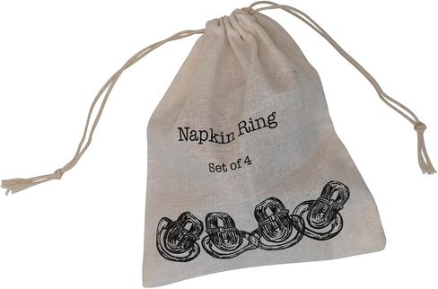 Creative Co-Op Boho Woven Bamboo Linen Drawstring Bag, Set of 4 Napkin Ring, Natural in Saudi Arabia