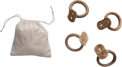 Creative Co-Op Boho Woven Bamboo Linen Drawstring Bag, Set of 4 Napkin Ring, Natural in Saudi Arabia
