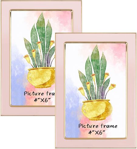 Golden State Art, 4x6 Enamel Picture Frame, Aluminum Gold Edge With Pink Enamel for 4 x 6 In Photos, Real Glass Front with Easel Stand, Tabletop or Wall Mount Display (2 Pack) in Saudi Arabia