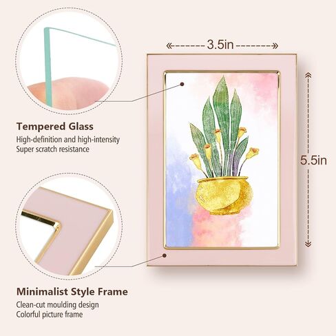 Golden State Art, 4x6 Enamel Picture Frame, Aluminum Gold Edge With Pink Enamel for 4 x 6 In Photos, Real Glass Front with Easel Stand, Tabletop or Wall Mount Display (2 Pack) in Saudi Arabia