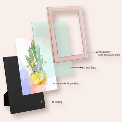 Golden State Art, 4x6 Enamel Picture Frame, Aluminum Gold Edge With Pink Enamel for 4 x 6 In Photos, Real Glass Front with Easel Stand, Tabletop or Wall Mount Display (2 Pack) in Saudi Arabia