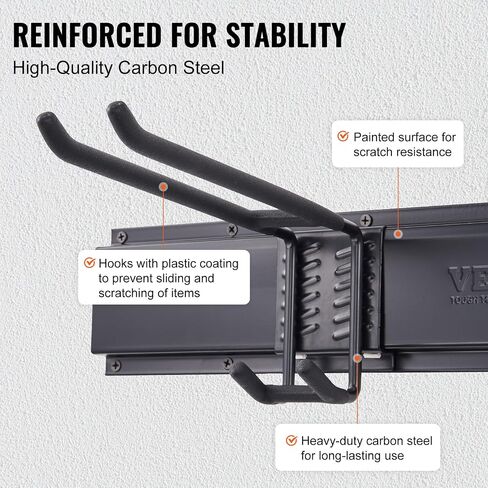 VEVOR Garage Tool Organizer, 800 lbs Max Load Capacity, Wall Mount Yard Garden Storage Rack Organization Heavy Duty with 6 Adjustable Hooks and 3 Rails, for Garden Tools, Shovels, Trimmers, and Hoses in Saudi Arabia