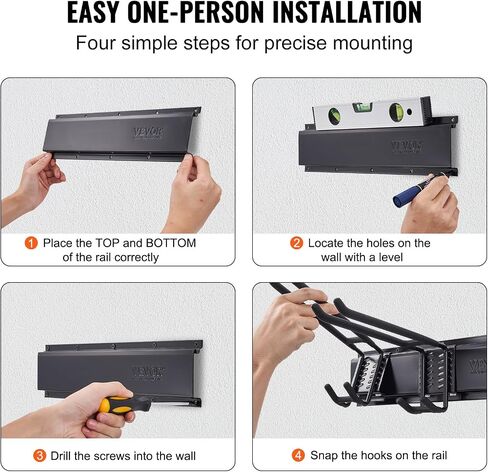 VEVOR Garage Tool Organizer, 800 lbs Max Load Capacity, Wall Mount Yard Garden Storage Rack Organization Heavy Duty with 6 Adjustable Hooks and 3 Rails, for Garden Tools, Shovels, Trimmers, and Hoses in Saudi Arabia