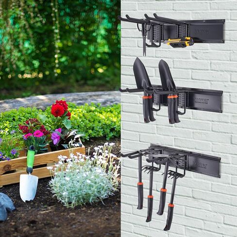 VEVOR Garage Tool Organizer, 800 lbs Max Load Capacity, Wall Mount Yard Garden Storage Rack Organization Heavy Duty with 6 Adjustable Hooks and 3 Rails, for Garden Tools, Shovels, Trimmers, and Hoses in Saudi Arabia