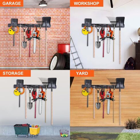 VEVOR Garage Tool Organizer, 800 lbs Max Load Capacity, Wall Mount Yard Garden Storage Rack Organization Heavy Duty with 6 Adjustable Hooks and 3 Rails, for Garden Tools, Shovels, Trimmers, and Hoses in Saudi Arabia