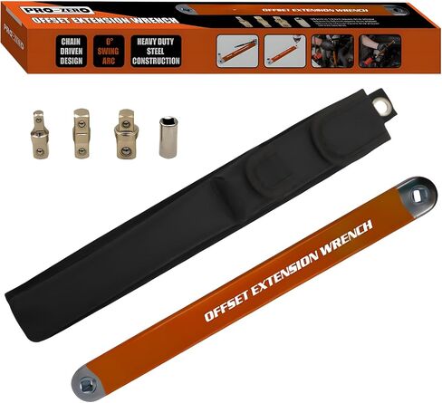 Offset Extension Wrench, Zero Degree Ratchet Extension Set Includes 1/2", 1/4" & 3/8" Drive Adapters, Ideal Universal Ratchet Extensions for Tight Spaces (Orange) in Saudi Arabia