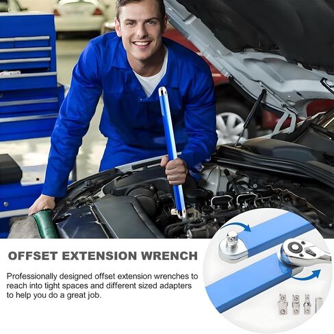 Offset Extension Wrench, Zero Degree Ratchet Extension Set Includes 1/2", 1/4" & 3/8" Drive Adapters, Ideal Universal Ratchet Extensions for Tight Spaces (Orange) in Saudi Arabia