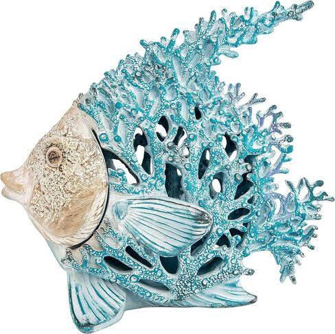 Ocean Decor Coral Reef Angelfish Sculpture Beach Home Decor Coastal Tabletop Collection 12 in x 11 in (Turquoise) in Saudi Arabia