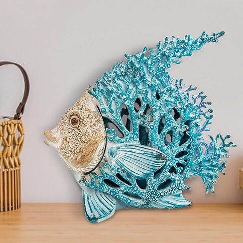 Ocean Decor Coral Reef Angelfish Sculpture Beach Home Decor Coastal Tabletop Collection 12 in x 11 in (Turquoise) in Saudi Arabia