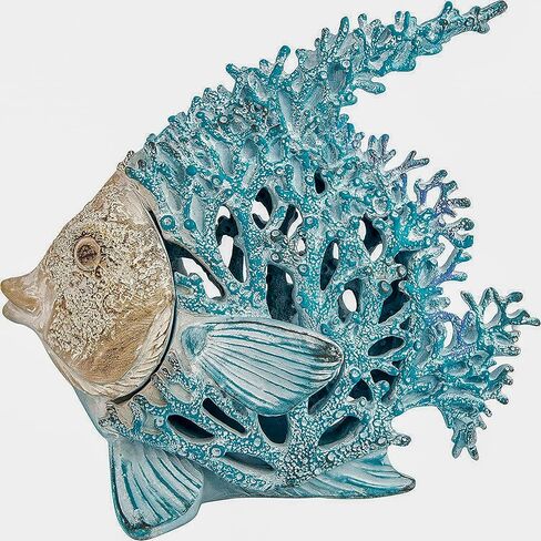 Ocean Decor Coral Reef Angelfish Sculpture Beach Home Decor Coastal Tabletop Collection 12 in x 11 in (Turquoise) in Saudi Arabia