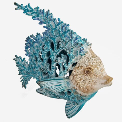 Ocean Decor Coral Reef Angelfish Sculpture Beach Home Decor Coastal Tabletop Collection 12 in x 11 in (Turquoise) in Saudi Arabia