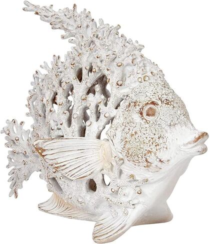 Ocean Decor Coral Reef Angelfish Sculpture Beach Home Decor Coastal Tabletop Collection 12 in x 11 in (Turquoise) in Saudi Arabia