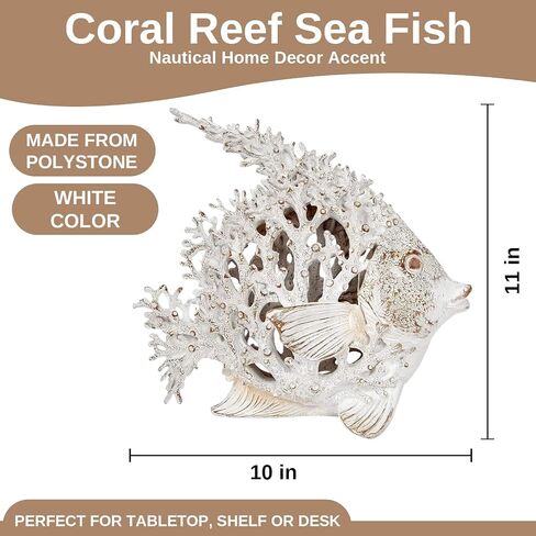 Ocean Decor Coral Reef Angelfish Sculpture Beach Home Decor Coastal Tabletop Collection 12 in x 11 in (Turquoise) in Saudi Arabia