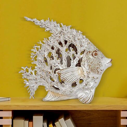 Ocean Decor Coral Reef Angelfish Sculpture Beach Home Decor Coastal Tabletop Collection 12 in x 11 in (Turquoise) in Saudi Arabia