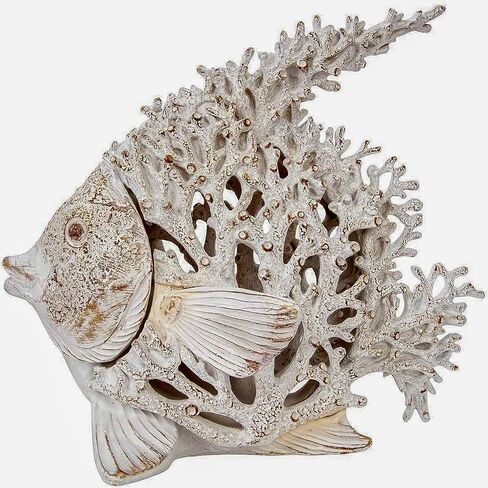 Ocean Decor Coral Reef Angelfish Sculpture Beach Home Decor Coastal Tabletop Collection 12 in x 11 in (Turquoise) in Saudi Arabia