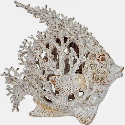 Ocean Decor Coral Reef Angelfish Sculpture Beach Home Decor Coastal Tabletop Collection 12 in x 11 in (Turquoise) in Saudi Arabia
