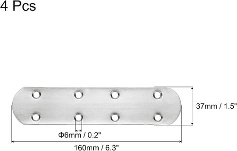 uxcell 4 Pcs Flat Straight Brace Brackets, 6.3 x 1.5 Inch Mending Plates, Connector Furniture Repair Fixing Joint, Stainless Steel, Silver in Saudi Arabia