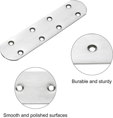 uxcell 4 Pcs Flat Straight Brace Brackets, 6.3 x 1.5 Inch Mending Plates, Connector Furniture Repair Fixing Joint, Stainless Steel, Silver in Saudi Arabia