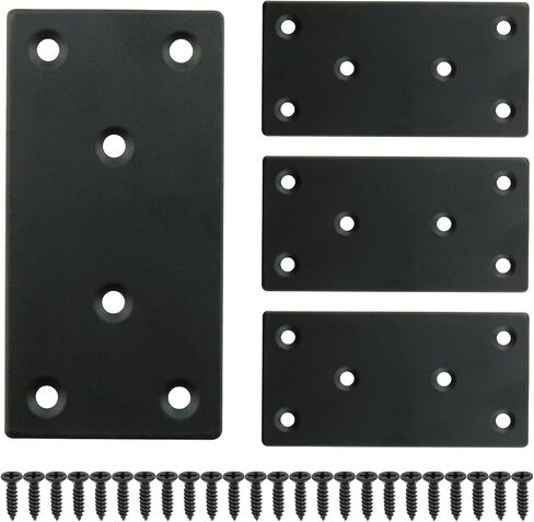 4PCS Black Flat Straight Support Bracket 3.94 x 1.97 inch Flat Mending Plate Straight Steel Brace Fixing Joining Plate Fix Wood Connection Plate for Wood with 24PCS Screws in Saudi Arabia