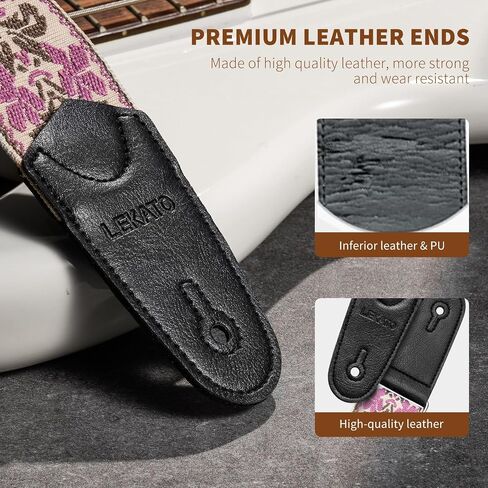 LEKATO Guitar Strap for Electric Bass Acoustic Guitar, Floral Jacquard Embroidery 2″ Wide Guitar Straps Bass Strap Padded Guitar Straps with Picks & Blocks (Purple Flower White) in Saudi Arabia