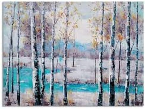 RFDEPOT Abstract Lake Landscape Canvas Wall Decor Teal Forest Canvas Wall Art with Heavy Texture Hand Painted Embellishement Abstract Landscape Painting Framed for Bathroom Living Room Bedroom Home Office Wall Decor in Saudi Arabia