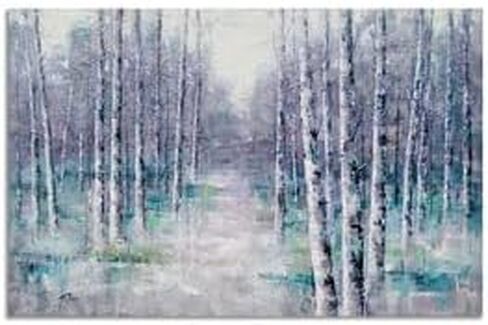 RFDEPOT Abstract Lake Landscape Canvas Wall Decor Teal Forest Canvas Wall Art with Heavy Texture Hand Painted Embellishement Abstract Landscape Painting Framed for Bathroom Living Room Bedroom Home Office Wall Decor in Saudi Arabia