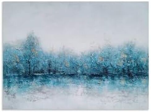 RFDEPOT Abstract Lake Landscape Canvas Wall Decor Teal Forest Canvas Wall Art with Heavy Texture Hand Painted Embellishement Abstract Landscape Painting Framed for Bathroom Living Room Bedroom Home Office Wall Decor in Saudi Arabia