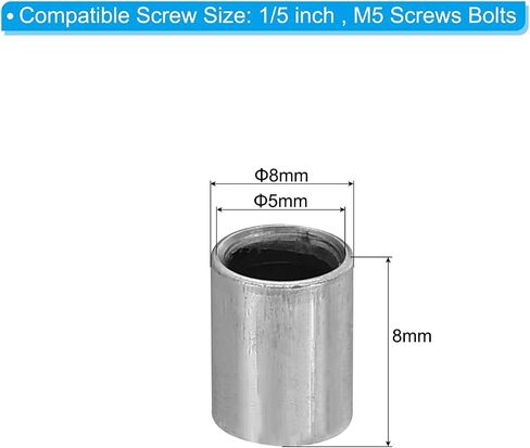 PATIKIL M5 Steel Spacers, 40 Pcs Metal Spacers Steel 5mm ID x 8mm OD x 8mm L Carbon Steel Spacer Screw Standoff Round for 1/5in or M5 Screw Bolts in Saudi Arabia