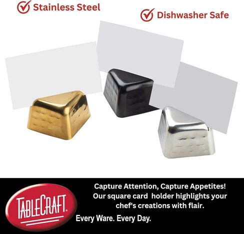 حامل بطاقات طاولة مربع من Tablecraft، حامل اسم من الفولاذ المقاوم للصدأ لمقاعد استقبال الزفاف، عرض الطعام، مقعد محجوز، استخدام مطعم خدمات الطعام التجارية، مربع 2 بوصة، أسود، 24 قطعة in Saudi Arabia