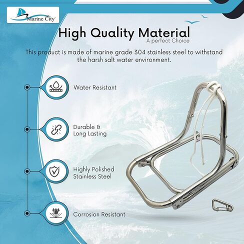 MARINE CITY 304 Grade Stainless Steel 3-Step Folding Ladder with Rope for Marines – Boats – Yachts – Accessory Hardware (Pack of 1) in Saudi Arabia