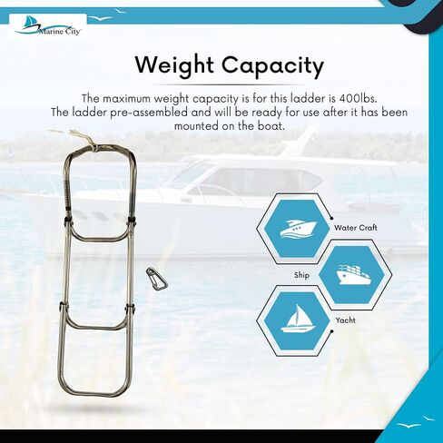 MARINE CITY 304 Grade Stainless Steel 3-Step Folding Ladder with Rope for Marines – Boats – Yachts – Accessory Hardware (Pack of 1) in Saudi Arabia