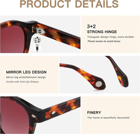 Acetate Polarized Sunglasses for Women and Men - Trendy Round Cat Eye Styles HD Polarized UV Protection Sunglasses in Saudi Arabia