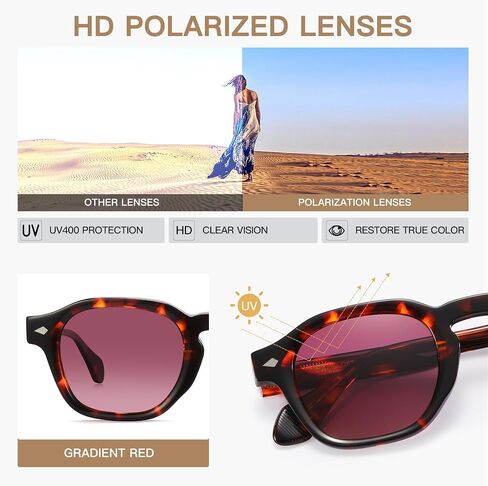 Acetate Polarized Sunglasses for Women and Men - Trendy Round Cat Eye Styles HD Polarized UV Protection Sunglasses in Saudi Arabia