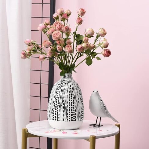 Quoowiit Black and White Vase, Decorative Vase for Home Office Decor, Decorations for Living Room Bedroom Dinning Table Decor, Wedding Centerpiece, Housewarming Gifts-White Short in Kuwait