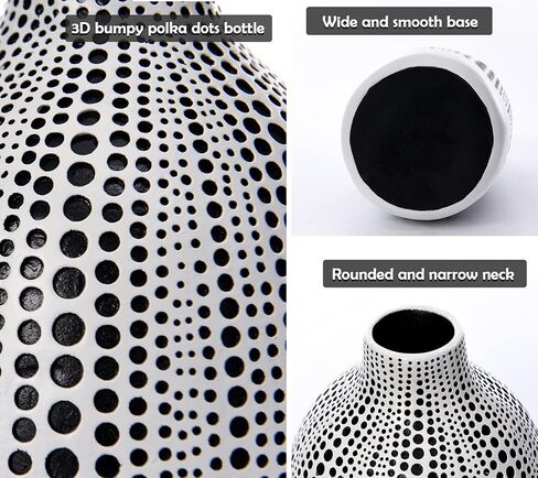 Quoowiit Black and White Vase, Decorative Vase for Home Office Decor, Decorations for Living Room Bedroom Dinning Table Decor, Wedding Centerpiece, Housewarming Gifts-White Short in Kuwait
