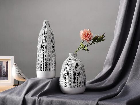 Quoowiit Black and White Vase, Decorative Vase for Home Office Decor, Decorations for Living Room Bedroom Dinning Table Decor, Wedding Centerpiece, Housewarming Gifts-White Short in Kuwait