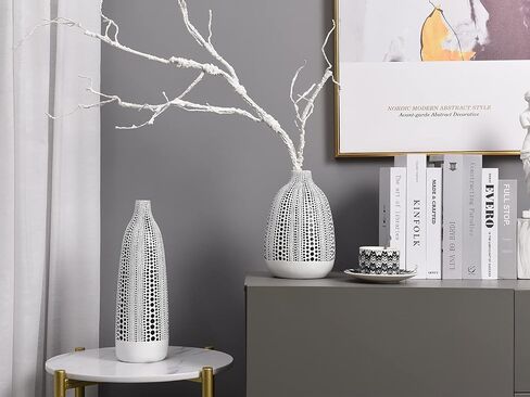 Quoowiit Black and White Vase, Decorative Vase for Home Office Decor, Decorations for Living Room Bedroom Dinning Table Decor, Wedding Centerpiece, Housewarming Gifts-White Short in Kuwait