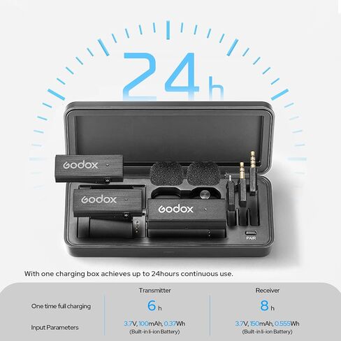 Godox MoveLink Mini LT Kit2 ميكروفون لاسلكي للآيفون، نطاق 100 متر (328 قدمًا)، إلغاء الضوضاء 2.4G ميكروفون لاسلكي Lavalier مع علبة شحن لميكروفون iPhone لتسجيل الفيديو، تسجيل الفيديو، TikTok in Saudi Arabia