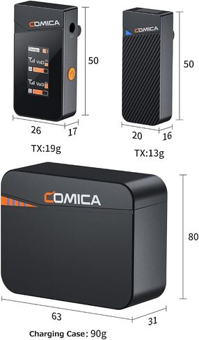 نظام ميكروفون لاسلكي Comica Vimo C3 Lavalier مع علبة شحن وجهاز إرسال مزدوج وميكروفون واحد لجهاز الاستقبال لإجراء المقابلات والبث المباشر ومدونات الفيديو in Saudi Arabia