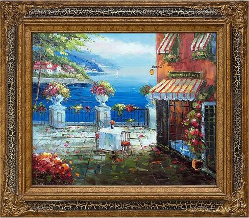 La Pastiche Cafe Italy with Black Crackle King Framed Oil Painting, 32 in x 28 in, Multicolor in Saudi Arabia