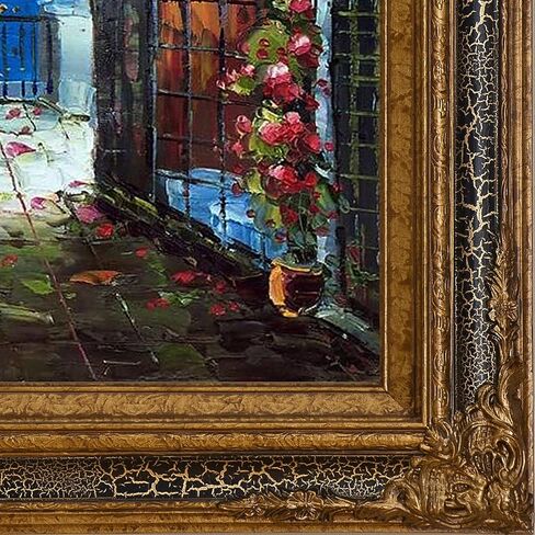 La Pastiche Cafe Italy with Black Crackle King Framed Oil Painting, 32 in x 28 in, Multicolor in Saudi Arabia