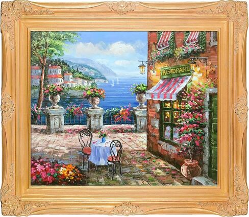 La Pastiche Cafe Italy with Black Crackle King Framed Oil Painting, 32 in x 28 in, Multicolor in Saudi Arabia