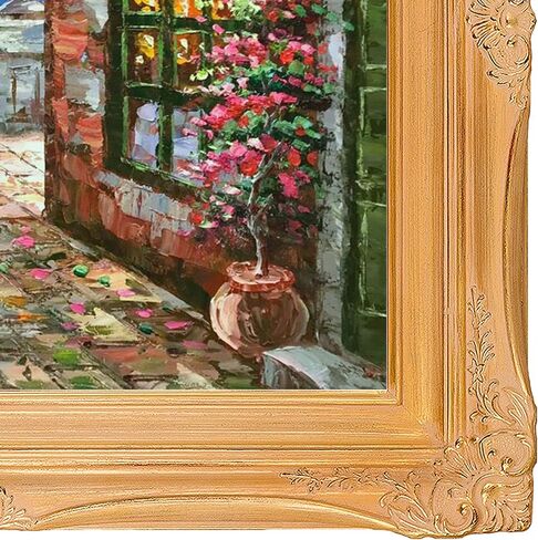La Pastiche Cafe Italy with Black Crackle King Framed Oil Painting, 32 in x 28 in, Multicolor in Saudi Arabia